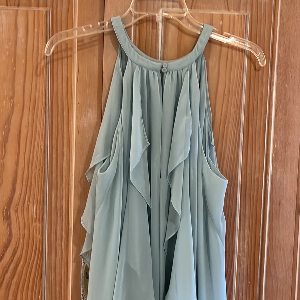 Bcbgmaxazaria Dress Aqua Color Sleeveless And Tiered. Short In Front, Long Back